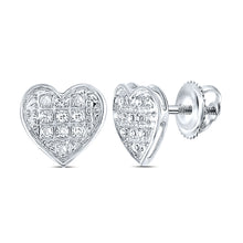  10k White Gold Womens Round Diamond Heart Earrings 1/20 Cttw