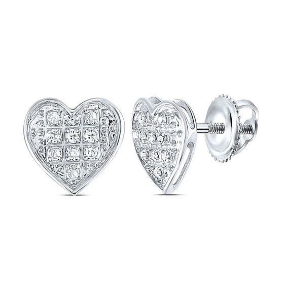 10k White Gold Womens Round Diamond Heart Earrings 1/20 Cttw