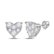  14k White Gold Womens Round Diamond Heart Earrings 1/3 Cttw