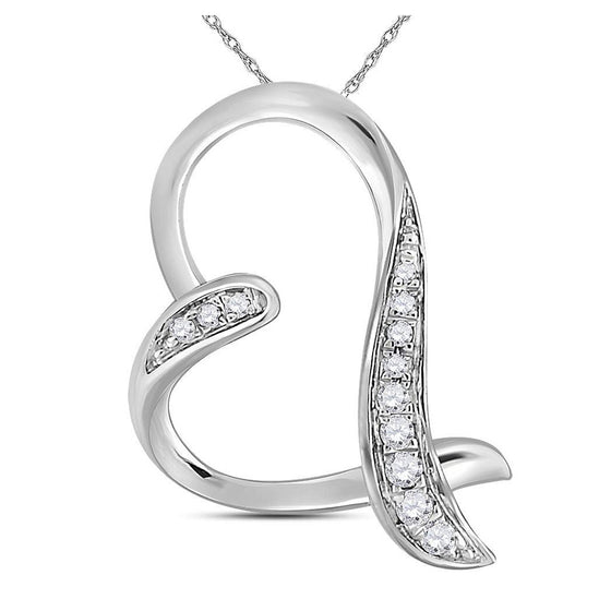 10k White Gold Womens Round Diamond Heart Pendant 1/20 Cttw
