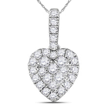  14k White Gold Womens Round Diamond Heart Pendant 1/3 Cttw