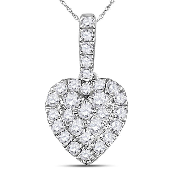14k White Gold Womens Round Diamond Heart Pendant 1/3 Cttw