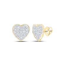  10k Yellow Gold Womens Round Diamond Heart Earrings 1/10 Cttw