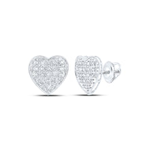  10k White Gold Womens Round Diamond Heart Earrings 1/10 Cttw