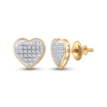  10k Yellow Gold Womens Round Diamond Heart Earrings 1/6 Cttw