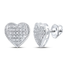  10k White Gold Womens Round Diamond Heart Earrings 1/6 Cttw