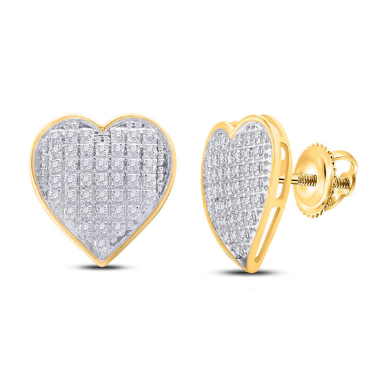 10k Yellow Gold Womens Round Diamond Heart Cluster Earrings 1/4 Cttw