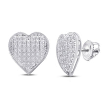  10k White Gold Womens Round Diamond Heart Cluster Earrings 1/4 Cttw