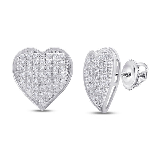 10k White Gold Womens Round Diamond Heart Cluster Earrings 1/4 Cttw