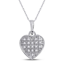  10k White Gold Womens Round Diamond Heart Pendant 1/20 Cttw