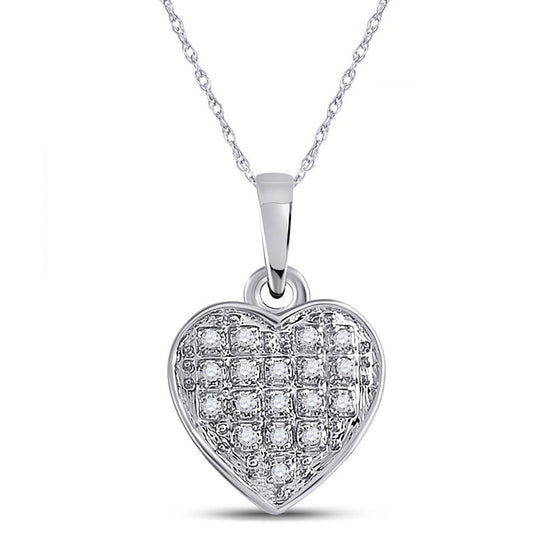 10k White Gold Womens Round Diamond Heart Pendant 1/20 Cttw