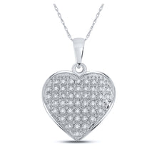  10k White Gold Womens Round Diamond Heart Pendant 1/6 Cttw