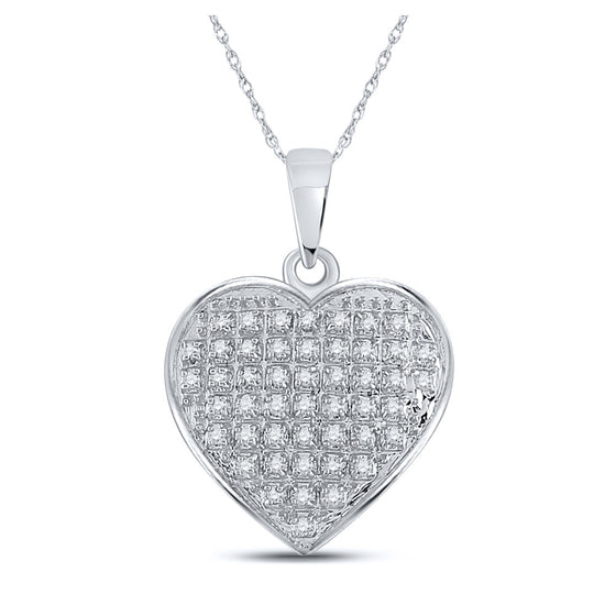 10k White Gold Womens Round Diamond Heart Pendant 1/6 Cttw