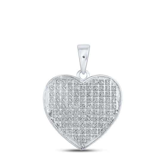 10k White Gold Womens Round Diamond Heart Pendant 1/4 Cttw