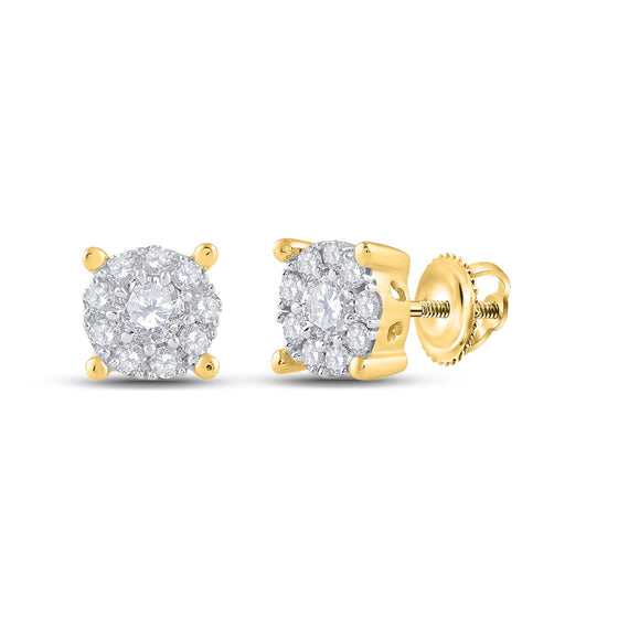 14k Yellow Gold Womens Round Diamond Cluster Earrings 1/3 Cttw