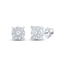  14k White Gold Womens Round Diamond Cluster Earrings 1/3 Cttw