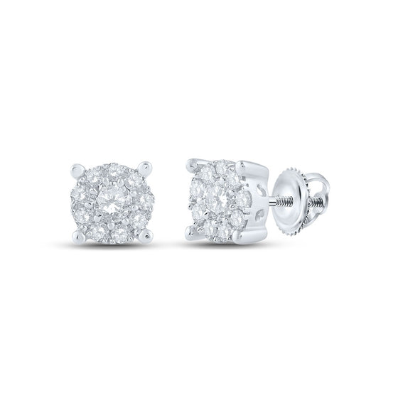 14k White Gold Womens Round Diamond Cluster Earrings 1/3 Cttw