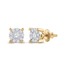  14k Yellow Gold Womens Round Diamond Cluster Earrings 1/2 Cttw