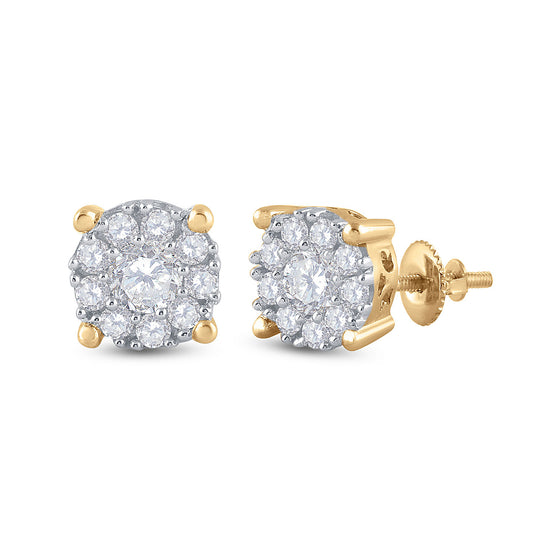 14k Yellow Gold Womens Round Diamond Halo Earrings 3/4 Cttw