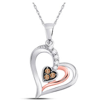  10k Two-tone Gold Womens Round Brown Diamond Heart Pendant 1/8 Cttw