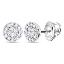  10k White Gold Womens Princess Round Diamond Cluster Earrings 1/6 Cttw