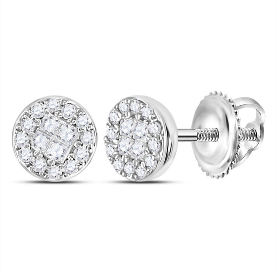 10k White Gold Womens Princess Round Diamond Cluster Earrings 1/6 Cttw