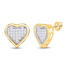 10k Yellow Gold Womens Princess Diamond Heart Earrings 1/3 Cttw