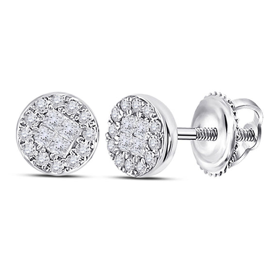 14k White Gold Womens Princess Diamond Cluster Earrings 1/6 Cttw
