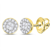  14k Yellow Gold Womens Princess Round Diamond Cluster Earrings 1/6 Cttw