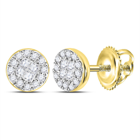 14k Yellow Gold Womens Princess Round Diamond Cluster Earrings 1/6 Cttw