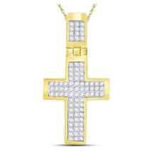  10k Yellow Gold Mens Princess Diamond Cross Charm Pendant 5/8 Cttw