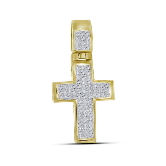 10k Yellow Gold Mens Princess Diamond Cross Charm Pendant 5/8 Cttw