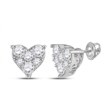  10k White Gold Womens Round Diamond Heart Cluster Stud Earrings 1/3 Cttw