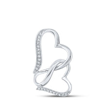  Sterling Silver Womens Round Diamond Double Heart Pendant 1/20 Cttw