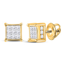  14k Yellow Gold Womens Princess Diamond Cluster Stud Earrings 1/2 Cttw