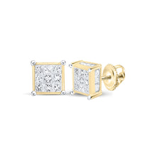  14k Yellow Gold Womens Princess Diamond Cluster Stud Earrings 1/4 Cttw