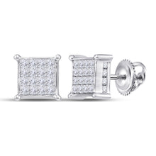  14k White Gold Womens Princess Diamond Square Cluster Earrings 1/2 Cttw