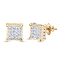 14k Yellow Gold Womens Princess Diamond Square Earrings 3/4 Cttw
