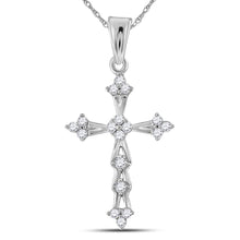  10k White Gold Womens Round Diamond Flared Cross Pendant 1/5 Cttw