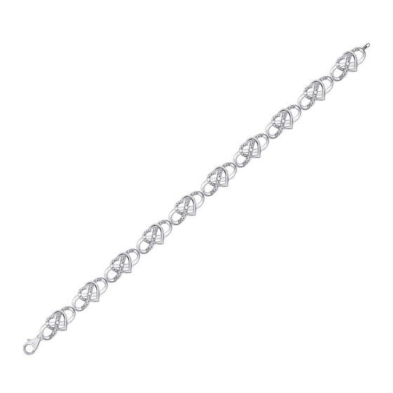 10k White Gold Womens Round Diamond Infinity Heart Bracelet 1/6 Cttw