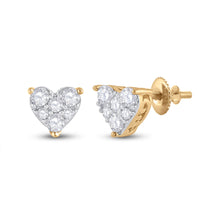  14k Yellow Gold Womens Round Diamond Heart Earrings 1/3 Cttw