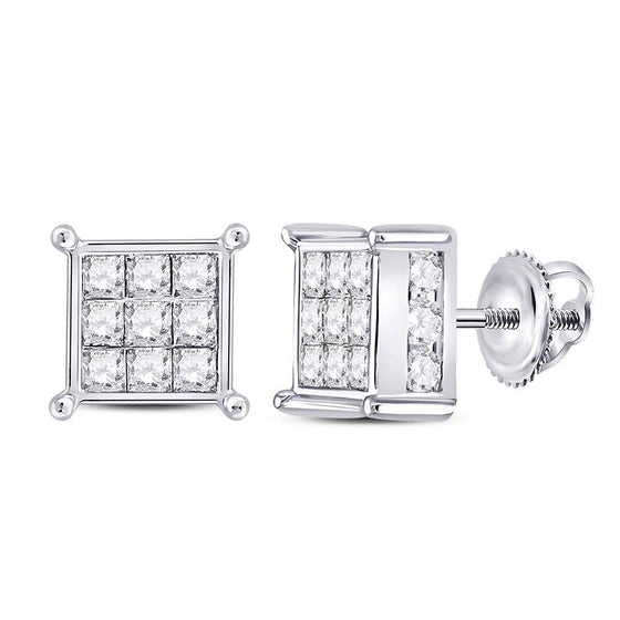 14k White Gold Womens Princess Diamond Square Earrings 2 Cttw