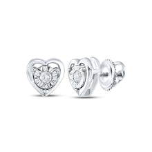  Sterling Silver Womens Round Diamond Heart Earrings 1/20 Cttw