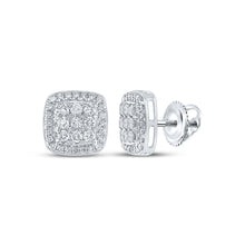  10k White Gold Womens Round Diamond Square Earrings 1 Cttw