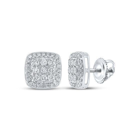 10k White Gold Womens Round Diamond Square Earrings 1 Cttw