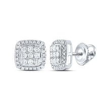  10k White Gold Womens Round Diamond Square Cluster Earrings 1/2 Cttw