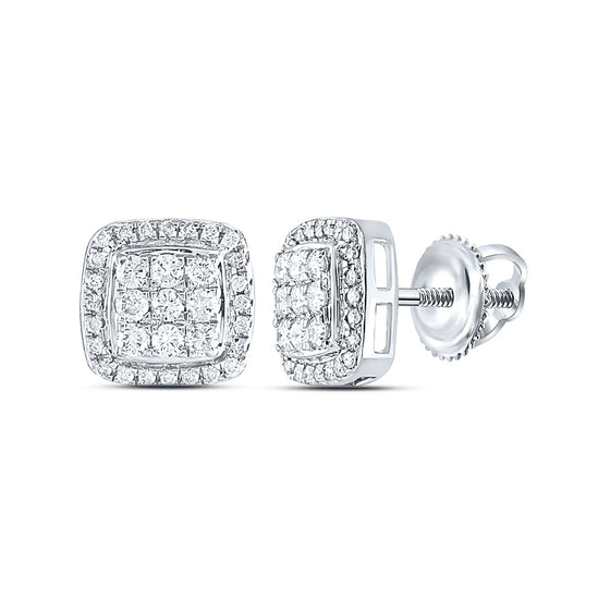 10k White Gold Womens Round Diamond Square Cluster Earrings 1/2 Cttw
