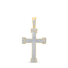  10k Yellow Gold Mens Round Diamond Roman Cross Religious Charm Pendant 1/5 Cttw