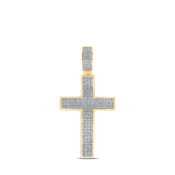 10k Yellow Gold Mens Round Diamond Cross Charm Pendant 1/2 Cttw