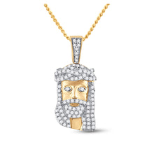  10k Yellow Gold Mens Round Diamond Jesus Face Charm Pendant 1/3 Cttw